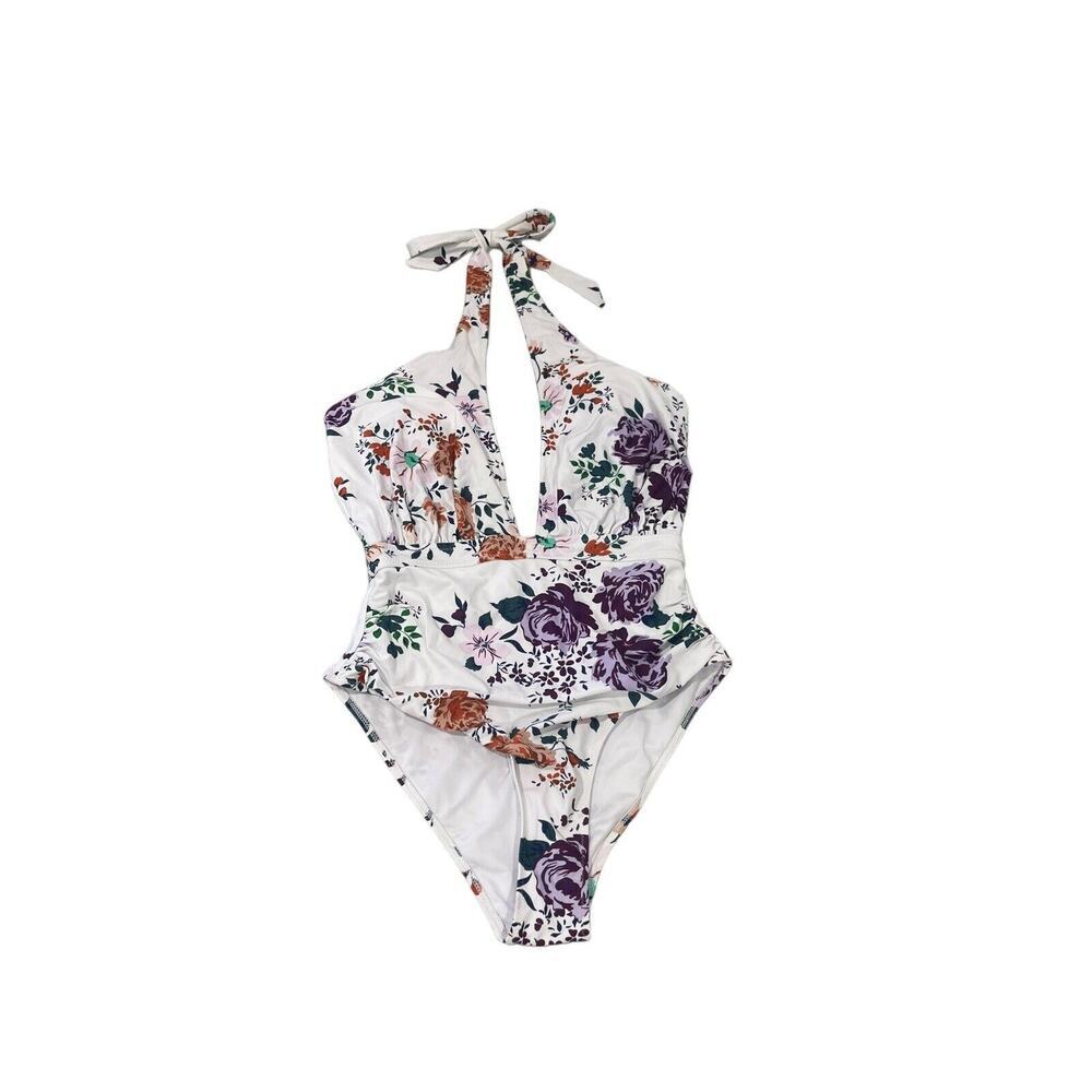 Cupshe White Multicolor Floral One Piece Swimsuit Womens Large NEW